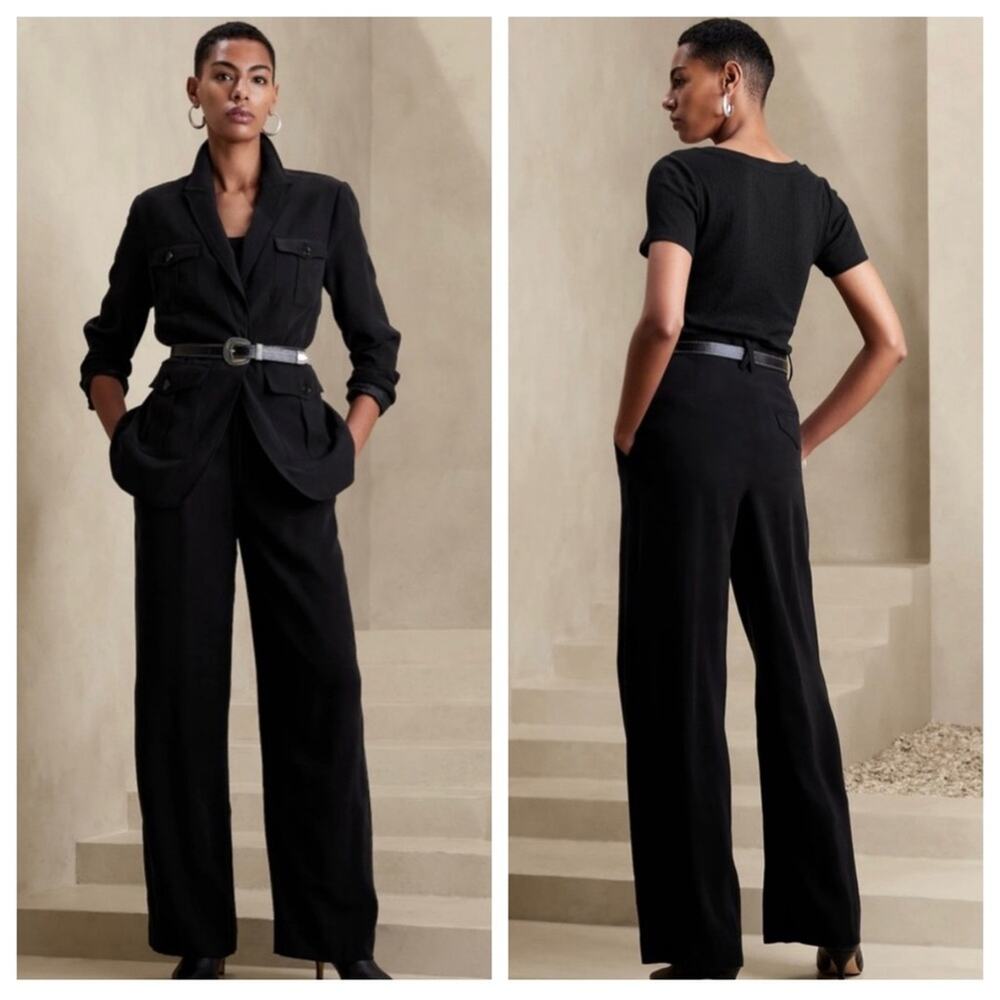 NWT Banana Republic Factory Drapey Wide Leg Pant in Black - Size 8